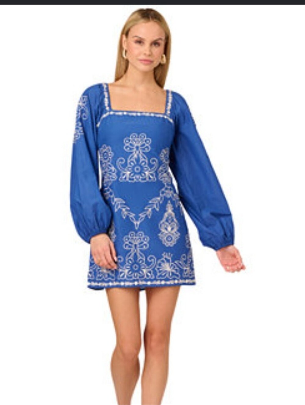 Adrianna Papell NWT Blue White Embroidered Cotton Mini Dress Size 2 $159 Boho